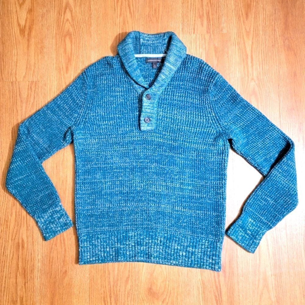 Banana Republic Cowl Neck Men's Button Sweater Heather Green Size Small S